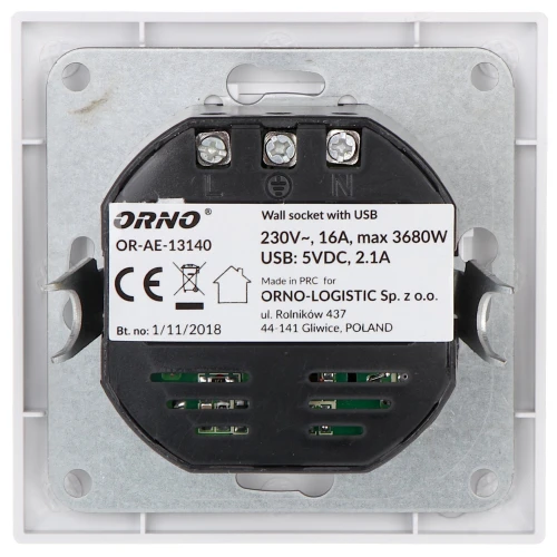 Enkeluttag med USB-laddare OR-AE-13140 230V 16A ORNO