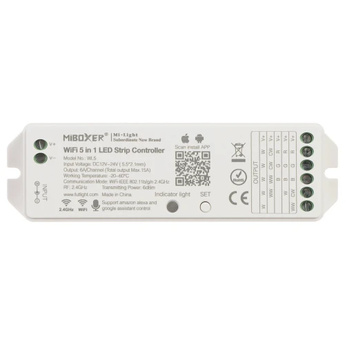 LED-belysningskontroll LED-RGBW-WC/WIFI Wi-Fi, 2.4 GHz, RGBCCT (RGBWW) 12... 24V DC MiBOXER / Mi-Light