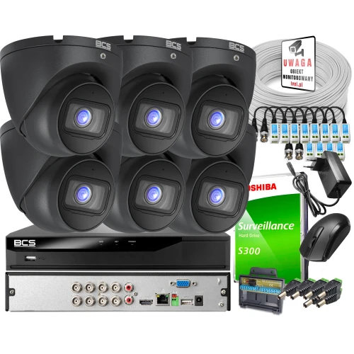 Självmonteringsövervakning - set: 6 BCS-EA15FSR3-G 5MPx kameror, BCS-L-XVR0801-4KE-IV 8MPx inspelare, 1TB hårddisk, vriden par