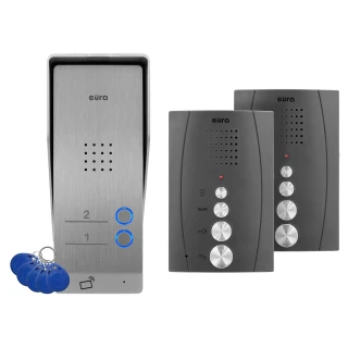 Dörrtelefon EURA ADP-62A3 - grafitgrå, för två familjer, högtalande, stöd för 2 ingångar, RFID-läsare