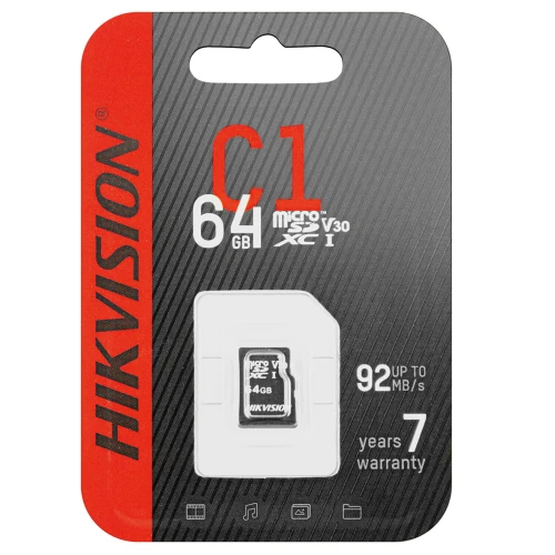 MicroSD-minneskort (SDHC) 64GB Hikvision HS-TF-C1(STD)/64G