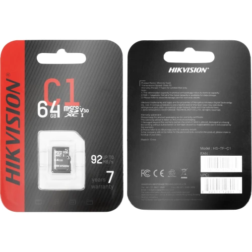 MicroSD-minneskort (SDHC) 64GB Hikvision HS-TF-C1(STD)/64G