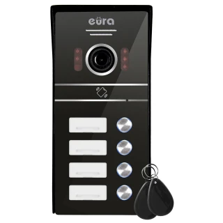 Yttre kassett för videodörrtelefon EURA VDA-64C5 - för fyrfamiljshus, svart, 1080p-kamera