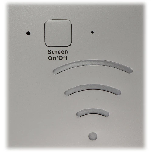 Srebrny panel z przyciskiem "Screen On/Off" oraz ikoną sygnału Wi-Fi. Panel posiada minimalistyczny design z dwoma małymi otworami po bokach przycisku.