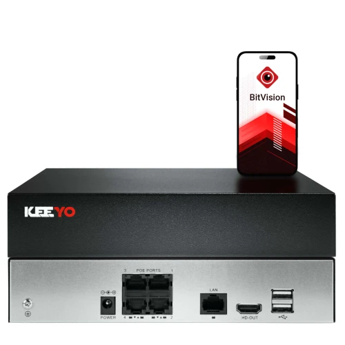 Övervakningssats KEEYO 4x LV-V-IP8M25DF-DL-G 8Mpx, hybridbelysning IR/LED
