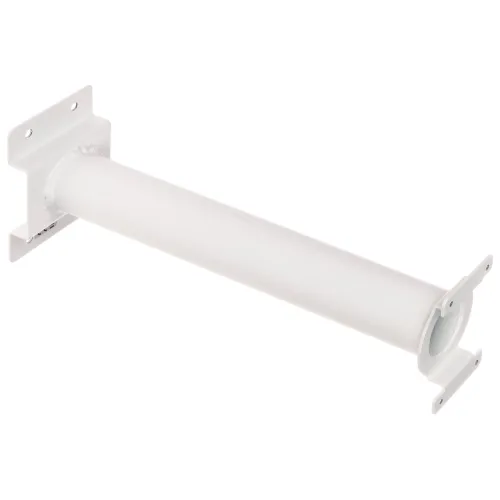 Biały uchwyt kamery DS-1691ZJ Hikvision z prostokątną podstawą montażową i cylindrycznym ramieniem. Uchwyt przeznaczony jest do montażu na ścianie lub suficie.