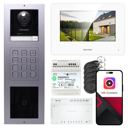 2-tråds videointercom Hikvision 1x monitor DS-KH6320Y-WTE2 vit, ytmonterad panel, tangentbord, läsare