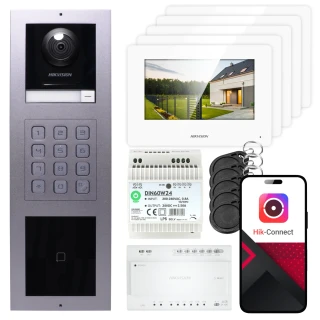 2-tråds videointercom Hikvision 5x monitor DS-KH6320Y-WTE2 vit, ytmonterad panel, tangentbord, läsare