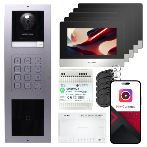 2-tråds videointercom Hikvision 5x monitor DS-KH6320Y-WTE2 svart, ytmonterad panel, tangentbord, läsare