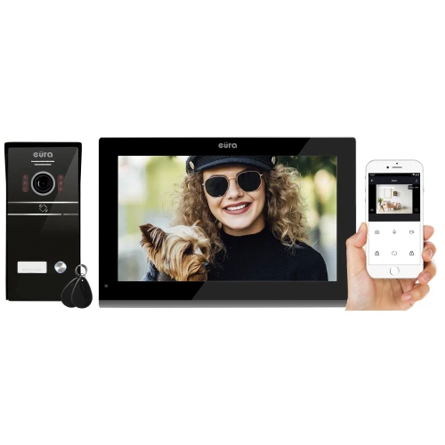 Videodörrtelefon EURA VDP-98C5 - svart, pekskärm, LCD 10'', AHD, WiFi, bildminne, SD 128GB