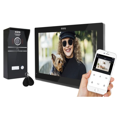 Videodörrtelefon EURA VDP-98C5 - svart, pekskärm, LCD 10'', AHD, WiFi, bildminne, SD 128GB