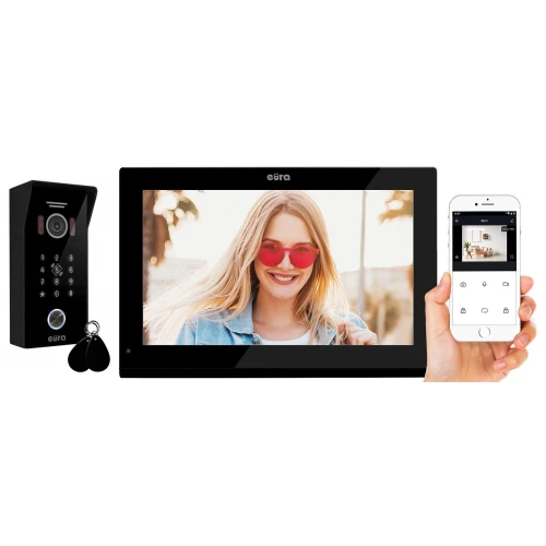 Videodörrtelefon EURA VDP-99C5 - svart, pekskärm LCD 10'', AHD, WiFi, bildminne, 1080p kamera, RFID, kodare, yttre montering