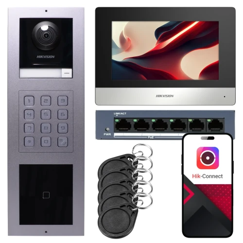 IP-videodörrtelefon Hikvision 1x monitor DS-KH6320-WTE1, infälld, panel, tangentbord, läsare