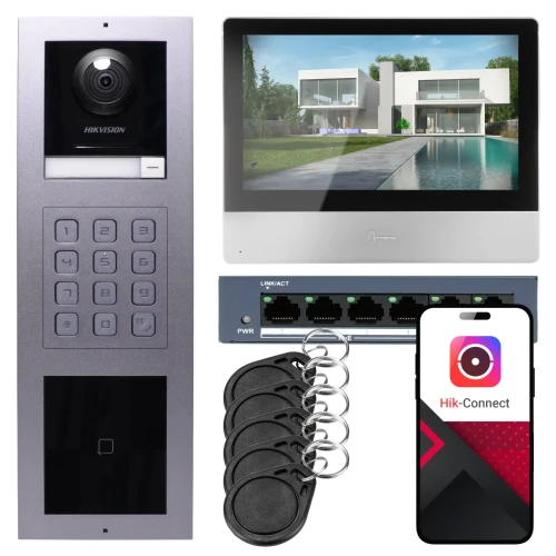 IP-videodörrtelefon Hikvision 1x monitor DS-KH8350-WTE1, infälld, panel, tangentbord, läsare