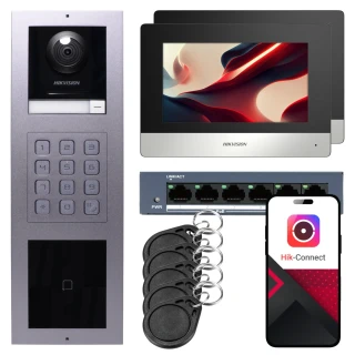 IP-videodörrtelefon Hikvision 2x monitor DS-KH6320-WTE1, utanpåliggande, panel, tangentbord, läsare