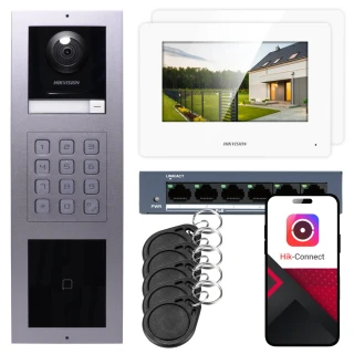 IP-videoporttelefon Hikvision 2x monitor DS-KH6320-WTE1-W, infälld, panel, tangentbord, läsare