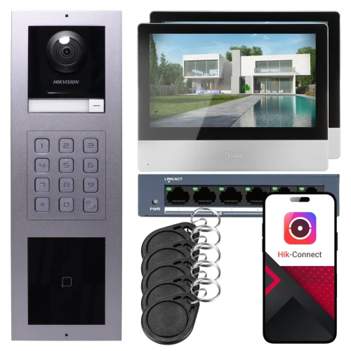 IP-videointercom Hikvision 2x monitor DS-KH8350-WTE1, utanpåliggande, panel, tangentbord, läsare