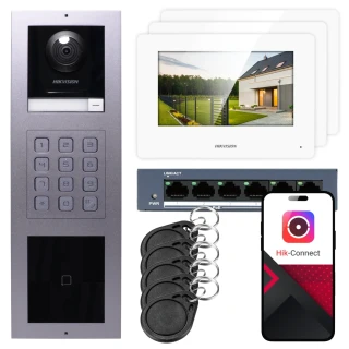 IP-videodörrtelefon Hikvision 3x monitor DS-KH6320-WTE1-W, infälld, panel, tangentbord, läsare