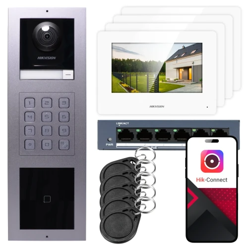 IP-videointercom Hikvision 4x monitor DS-KH6320-WTE1, utanpåliggande, panel, tangentbord, läsare