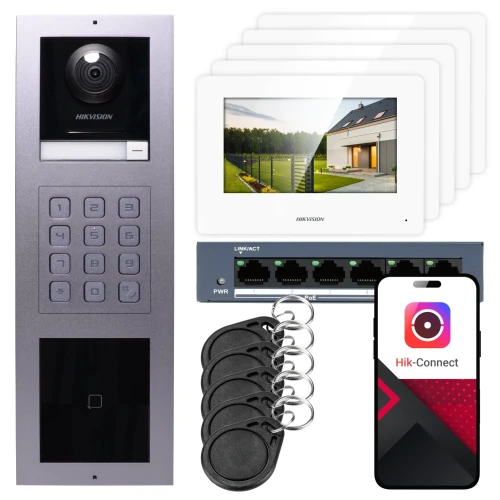 IP-videointercom Hikvision 5x monitor DS-KH6320-WTE1-W, infälld, panel, tangentbord, läsare