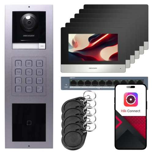 IP-videodörrtelefon Hikvision 6x monitor DS-KH6320-WTE1, infälld, panel, tangentbord, läsare