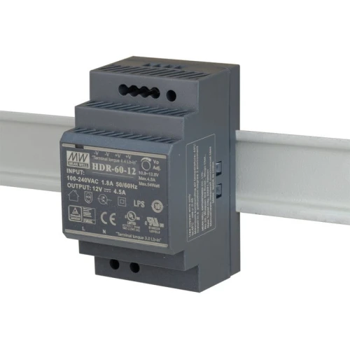 DIN-skena strömförsörjning 12VDC/4,5A HDR-60-12
