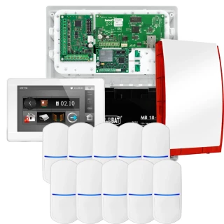 SATEL INTEGRA 32 larmpaket, 10x PET-detektor, siren, vit manöverpanel INT-TSI-W, LTE-kommunikation