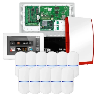 SATEL INTEGRA 32 larmset, 11x PET-detektor, siren, vit manöverpanel INT-TSI-W, LTE-kommunikation