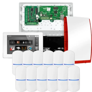 SATEL INTEGRA 32 larmsystem, 12x PET detektor, siren, vit manöverpanel INT-TSI-W