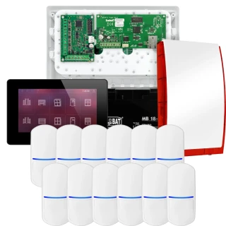 SATEL INTEGRA 32 larmpaket, 12x PET-detektor, siren, svart manöverpanel INT-TSH2-B