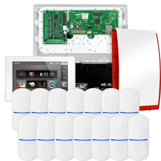 SATEL INTEGRA 32 larmpaket, 14x detektor, siren, vit manöverpanel INT-TSI-W