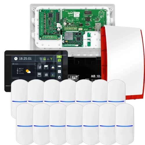 SATEL INTEGRA 32 larmpaket, 14x detektor, siren, svart manipulator INT-TSI-B, LTE-kommunikation