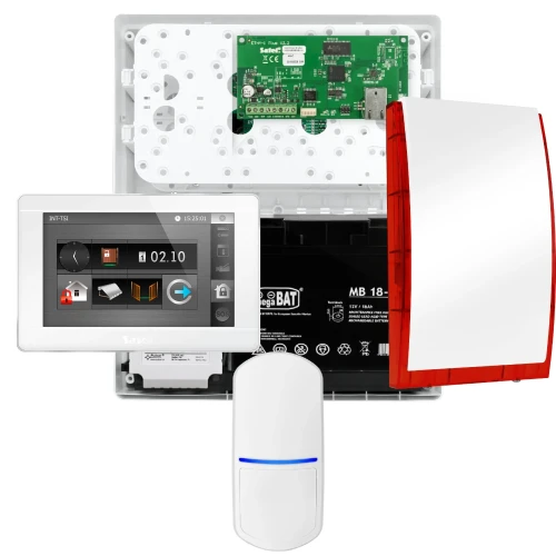 SATEL INTEGRA 32 larmsystem, 1x PET detektor, siren, vit manöverpanel INT-TSI-W