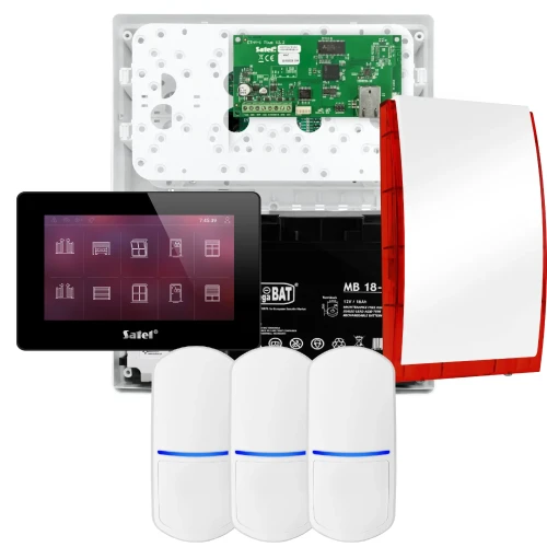 SATEL INTEGRA 32 larmsystem, 3x detektor, siren, svart manöverpanel INT-TSH2-B