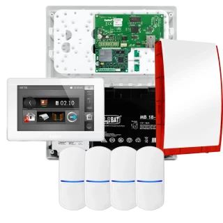 SATEL INTEGRA 32 larmpaket, 4x PET-detektor, siren, vit manöverpanel INT-TSI-W, LTE-kommunikation