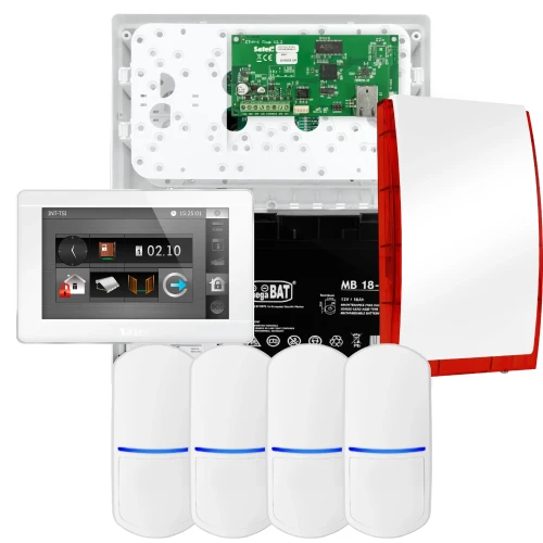 SATEL INTEGRA 32 larmpaket, 4x PET-detektor, siren, vit manöverpanel INT-TSI-W