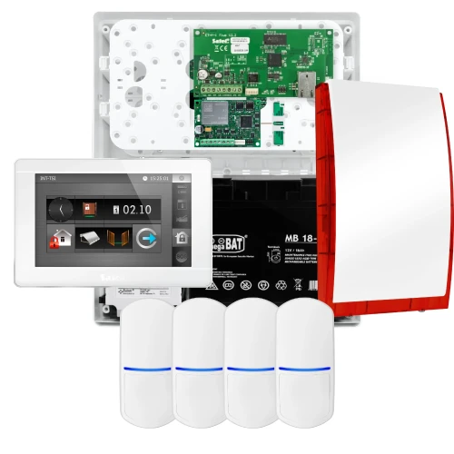 SATEL INTEGRA 32 larmpaket, 4x detektor, siren, vit manöverpanel INT-TSI-W, LTE-kommunikation