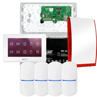 SATEL INTEGRA 32 larmsystem, 4x detektor, siren, vit manöverpanel INT-TSH2-W