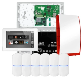 SATEL INTEGRA 32 larmpaket, 6x PET-detektor, siren, vit manöverpanel INT-TSI-W, LTE-kommunikation