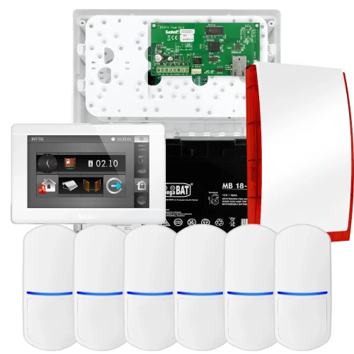 SATEL INTEGRA 32 larmpaket, 6x PET-detektor, siren, vit manöverpanel INT-TSI-W