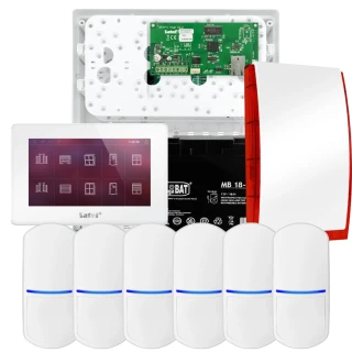 SATEL INTEGRA 32 larmsystem, 6x detektor, siren, vit manöverpanel INT-TSH2-W