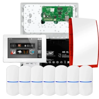 SATEL INTEGRA 32 larmpaket, 7x PET-detektor, siren, vit manöverpanel INT-TSI-W