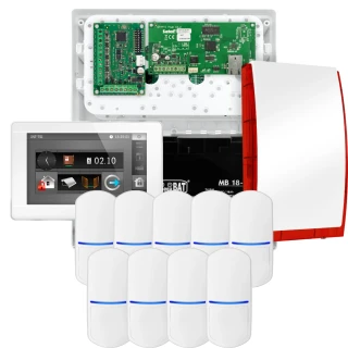 SATEL INTEGRA 32 larmpaket, 9x detektor, siren, vit manöverpanel INT-TSI-W