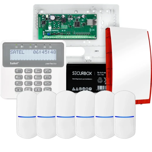 SATEL PERFECTA 32 IP larmset, 6x detektor, siren, manöverpanel