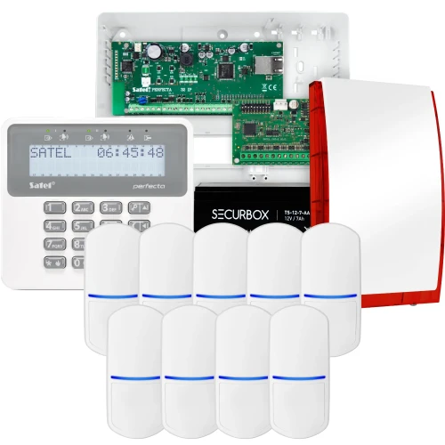 SATEL PERFECTA 32 IP larmpaket, 9x detektor, siren, manöverpanel