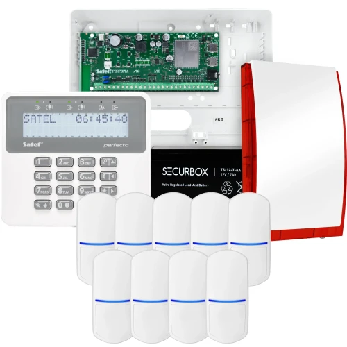 SATEL PERFECTA 32 LTE larmpaket, 9x PET-detektor, siren, manöverpanel