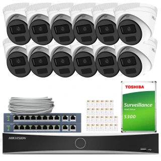 Övervakningssats 12x IPCAM-T4-P Full HD, PoE, IR 20m, H.265+ HiLook Hikvision