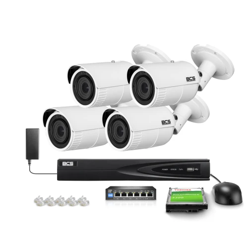 Erbjudande om övervakning 8 på 4x kamera 5 MPx BCS-V-TIP45VSR5 IR 50m, Motozoom, Starlight