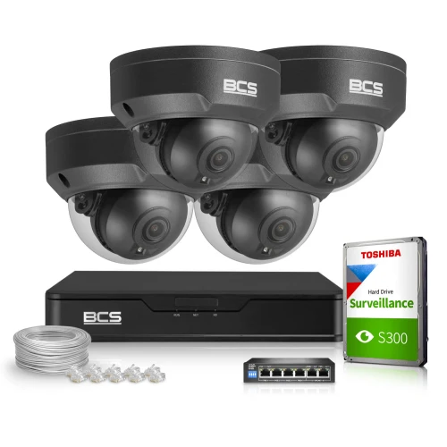 Övervakningsset BCS-P-NVR0401-4K-E-II inspelningsenhet 4x BCS-P-EIP15FSR3 5Mpx kameror