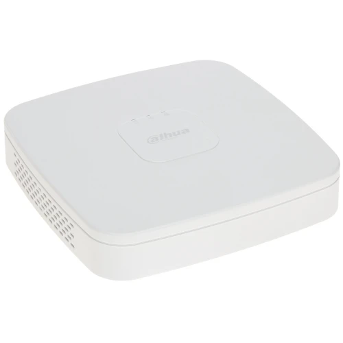 Biały rejestrator Dahua o zaokrąglonych krawędziach z widocznym logo na górze. Urządzenie posiada otwory wentylacyjne po bokach.